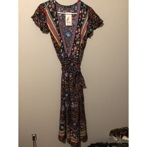NWT PRETTY GARDEN WOMENS V-NECK WRAP SHORT SLEEVE DRESS FLORAL